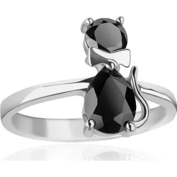 Prsten Kočka - prsten s černými zirkony, Materiál: Růžové zlato, ryzost 585/1000