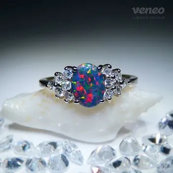 Prsten Princezna - prsten s arabským ohnivým opálem a čirými zirkony, Materiál: Stříbro, ryzost 925/1000