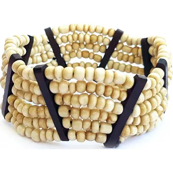 Náramek Korálkový náramek s ebenovými komponenty béžový