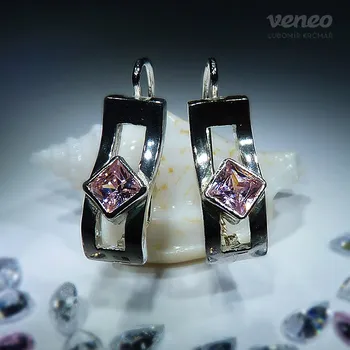 Náušnice Lucie - náušnice s růžovými zirkony , Materiál: Bílé zlato, ryzost 585/1000