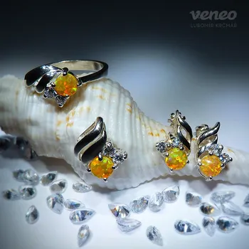 Souprava šperků Vega - sada šperků s žlutými opály a čirými zirkony, Materiál: Růžové zlato, ryzost 585/1000