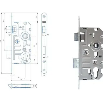 zadlabací zámek Zámek Hobes K 241 72/70 vložkový | Dveře a&nbsp;dveřní příslušenství Zámky Zadlabací zámky Na cylindrickou vložku, na klíč Zadlabací zámky na vložku rozteč 72