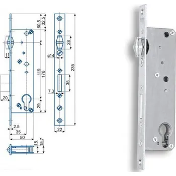 zadlabací zámek Zámek Hobes K 445 se zádlabem 40-50 mm | Dveře a&nbsp;dveřní příslušenství Zámky Atypické zadlabací zámky speciální provedení