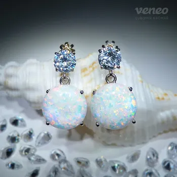 Náušnice Selene 12 - náušnice s australskými opály a čirými zirkony, Materiál: Bílé zlato, ryzost 585/1000