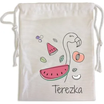 Školní sáček Bavlněný pytlík s potiskem Svačinový pytlík Plameňák