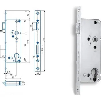 zadlabací zámek Zámek Hobes K 450 se zádlabem 62 mm | Dveře a&nbsp;dveřní příslušenství Zámky Zadlabací zámky Na cylindrickou vložku, na klíč Zadlabací zámky na vložku rozteč 90