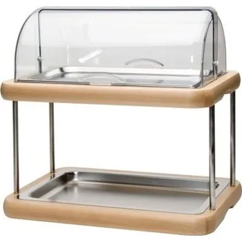 Podnos chladící 2-patrový WOOD, 1x rolovací víko, 2x nerez plato GN1/1, dřevo Třešeň