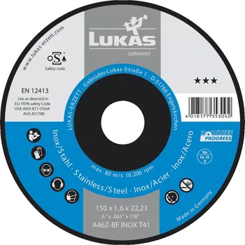 Řezný kotouč LUKAS řezný kotouč Progress*** rovný tvar, ø150 x 1,6 x 22,23 mm | Dílna - Outdoor Nářadí, ruční nářadí, elektrické pomůcky, ochranné pomůcky Broušení a&nbsp;řezání Brusné a&nbsp;řezací příslušenství