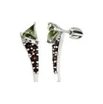 Český granát - náušnice stříbrné Čepel s vltavínem