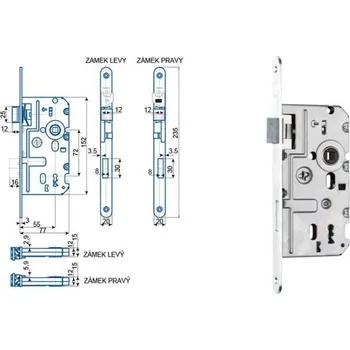 zadlabací zámek Zámek Hobes K 320 72/77 - s plastovou střelkou | Dveře a&nbsp;dveřní příslušenství Zámky Zadlabací zámky Na cylindrickou vložku, na klíč Zadlabací zámky na klíč rozteč 72