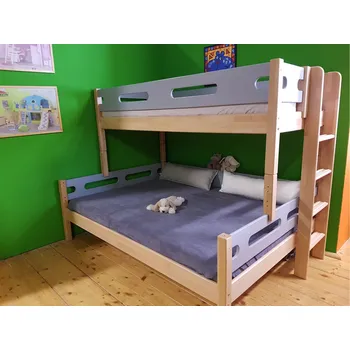 Postel DOMESTAV s.r.o. Palanda nízká dvoulůžko BUBLINY dělené čelo buk cink 90/140x200 Materiál: Buk cink, Povrchová úprava: Přírodní provedení, Specifikace: pravá