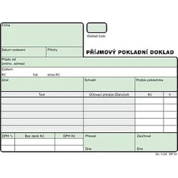 Tiskopis Příjmový pokladní doklad, podvojné účetníctví, samopropisovací, Optys