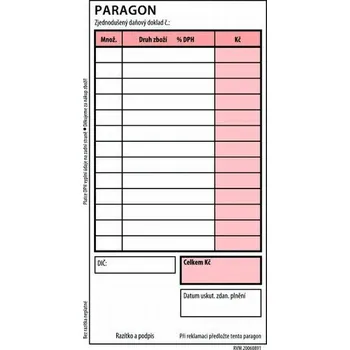 Tiskopis Paragon, číslovaný, samopropisovací, RVM