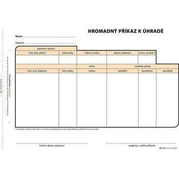 Tiskopis Hromadný příkaz k úhradě A5, samopropisovací, Optys