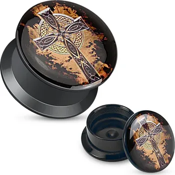 Piercing Piercingate Plug do ucha - pekelný kříž PTP00191 - Průměr Tunely, plugy, roztahováky: 12 mm