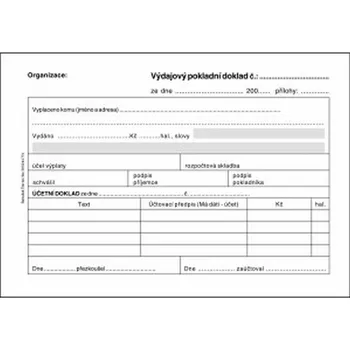 Výdajový pokladní doklad, podvojné účetnictví, ET050, Baloušek