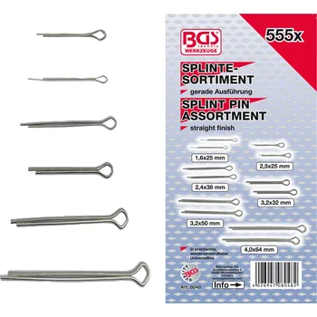 BGS Závlačky, sortiment 555 dílů, PVC kazeta