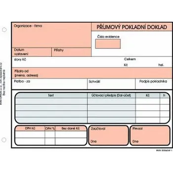 Příjmový pokladní doklad, podvojné účetnictví, samopropisovací, číslovaný, RVM