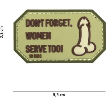 Nášivka Gumová nášivka 101 Inc nápis Dont forget, women serve - coyote