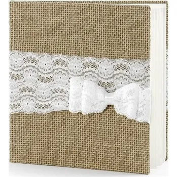 Svatební dekorace Svatební kniha hostů vázaná v jutové tkanině s mašlí