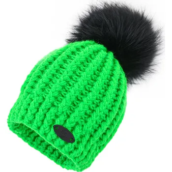 Čepice NEONOVĚ ZELENÝ KULICH černá bambule HICHIC