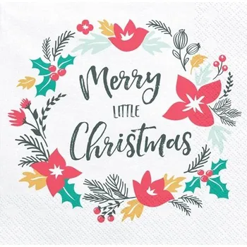 Papírový kapesník Ubrousky třívrstvé "Merry little Christmas", barevné, set 20ks (zn. PartyDeco)
