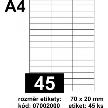 Samolepící etiketa EMY Print etikety [45], rozměr 70 x 20 mm - matné [100 ks] - bílé