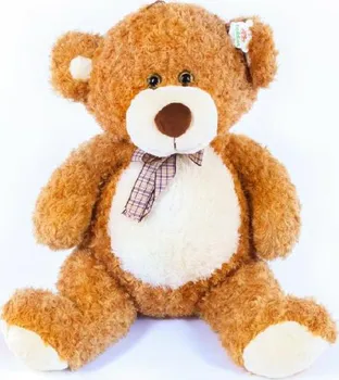 Plyšová hračka Teddies Medvěd s mašlí 80 cm světle hnědý/kudrnatý