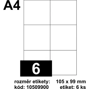 Samolepící etiketa EMY Print etikety [6], rozměr 105 x 99 mm - matné [100 ks] - bílé