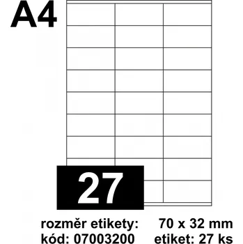 Samolepící etiketa EMY Print etikety [27], rozměr 70 x 32 mm - matné [100 ks] - bílé