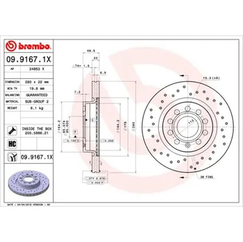 Brzdový kotouč Brembo 09.9167.1X