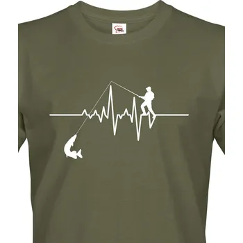 Pánské tričko Triko pro rybáře Tep / Ekg rybáře, Barva Military - 69 Bezvatriko.cz 1