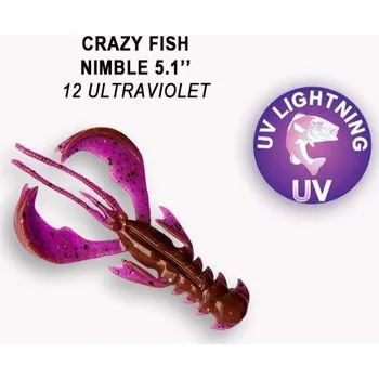 Umělá nástraha Gumová nástraha Crazy Fish Nimble 12,5cm 12 Ultraviolet (3ks)