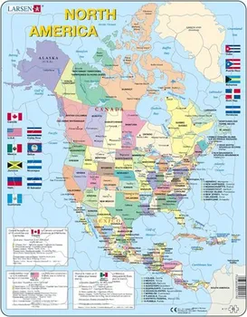 Puzzle Larsen Puzzle Maxi Mapa Severní Ameriky + vlajky 85 dílků