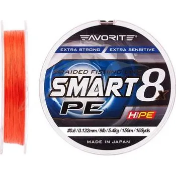 Pletená šňůra Favorite Smart PE 8X - 0,117 mm, 4,1kg Red Orange 150 m