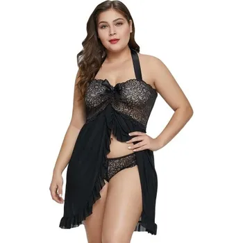 Dámská erotická košilka VšeNaSex.cz Dámská košilka s kalhotkami Floral Lace Bust Flyaway Babydoll Velikost: XL (46-48)