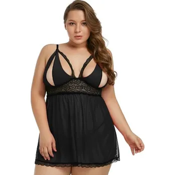 Dámská erotická košilka VšeNaSex.cz Dámská košilka s kalhotkami Black Plus Size Valentine Babydoll Velikost: XL (46-48)