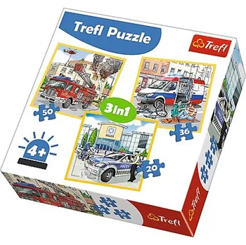 Puzzle Trefl Policie Záchranáři a Hasiči 3v1 20, 36, 50 dílků