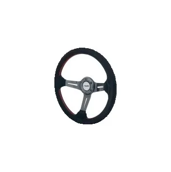 Tuning Sportovní volant Tommi průměr 350mm kůže - Real Carbon - semiš - barva černá/červené šití, hloubka 65mm