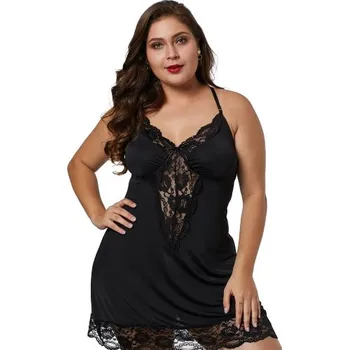 Dámské erotické prádlo VšeNaSex.cz Dámská košilka Black Venecia Chemise with Lace Trim Velikost: 2XL (50-52)