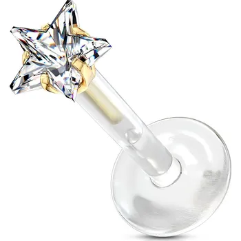 Piercing Šperky4U Zlacený BioFlex piercing do brady 1,2 x 6 mm, hvězdička - LB0030GDC-1206