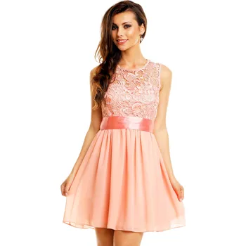 Dámské šaty Mayaadi Plesové šaty krátké s krajkou jemně růžové HS367 Velikost: XL/42