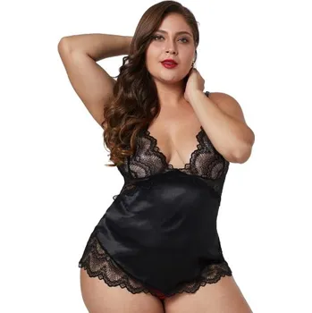 Dámské erotické prádlo VšeNaSex.cz Dámská košilka s kahotkami Black Lace Silky Satin Plus Size Chemise Velikost: XL (46-48)