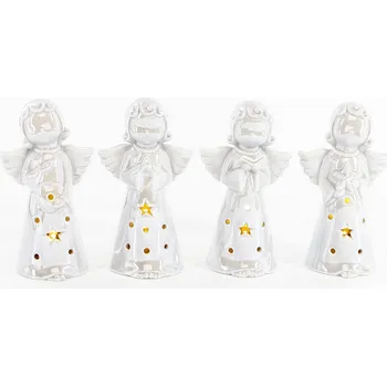 Vánoční dekorace Anděl porcelán LED svítící 12,5cm šedá perleť (774511)