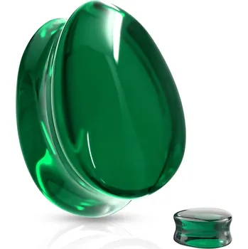 Piercing Šperky4U Skleněný plug do ucha slza zelená - PL01247G-06