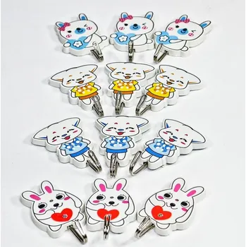 Věšák Háček samolepící ZVÍŘÁTKA-ANDÍLEK, dětský motiv, 3ks, kovový háček, mix králík,kočka