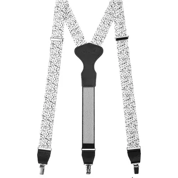 Kšandy Pánské šle Avantgard - bílé / noty, černá kůže