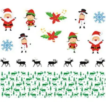 Umělé nehty Barevné vánoční vodolepky na nehty - SANTA CLAUS & SOBI (Zimní obtisk na nehty, vánoční A1174)