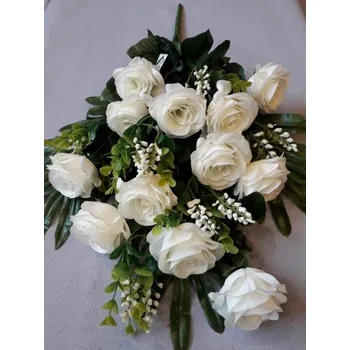 umělá květina Růže kytice smuteční 59 cm bílá