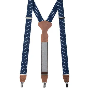 Kšandy Pánské šle Avantgard - modré s bílými puntíky, tmavě hnědá kůže